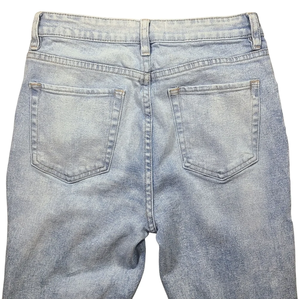 Nature Denim High Rise Mom Jeans Light Wash Distressed Raw Hem Size 9